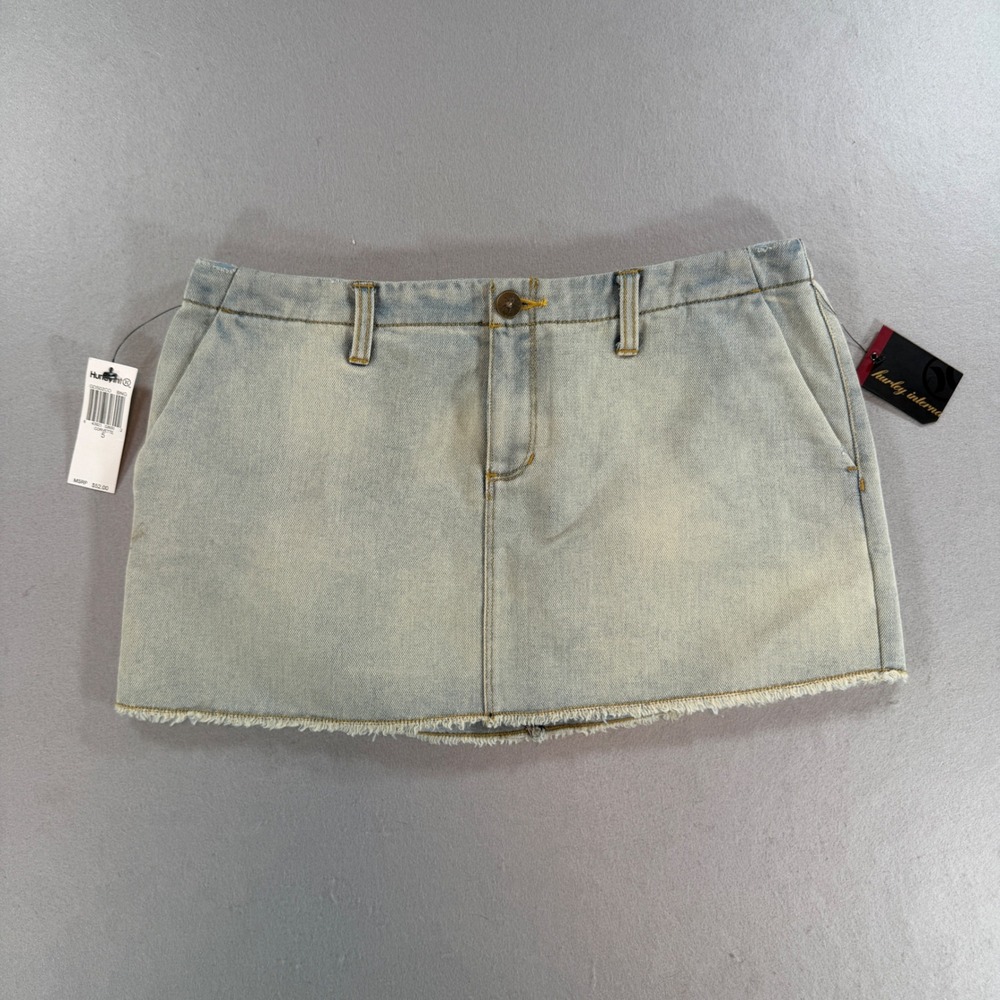 Hurley International Corvette Denim Mini Skirt Size 5 Raw Hem Y2K NWT